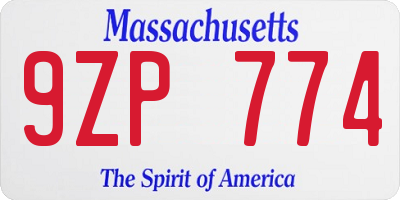 MA license plate 9ZP774