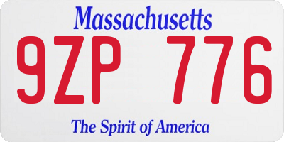 MA license plate 9ZP776