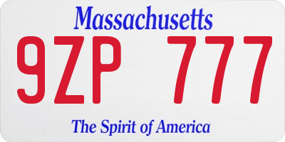 MA license plate 9ZP777