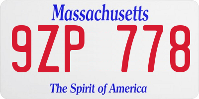 MA license plate 9ZP778