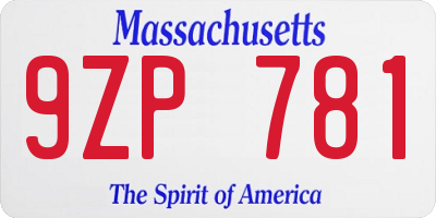 MA license plate 9ZP781