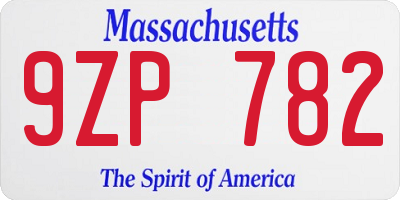 MA license plate 9ZP782