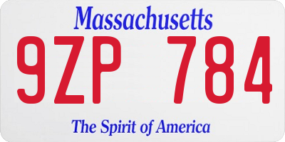 MA license plate 9ZP784