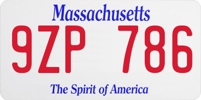 MA license plate 9ZP786