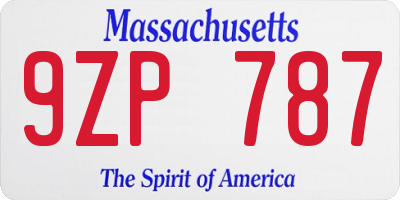 MA license plate 9ZP787