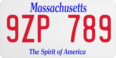 MA license plate 9ZP789