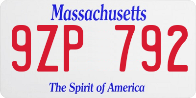 MA license plate 9ZP792