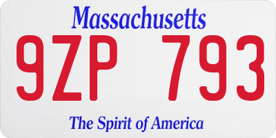 MA license plate 9ZP793