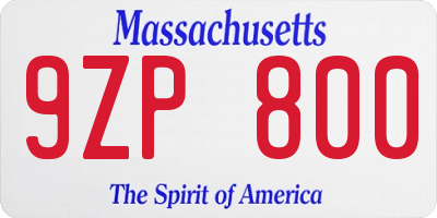 MA license plate 9ZP800