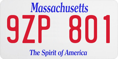 MA license plate 9ZP801