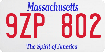 MA license plate 9ZP802