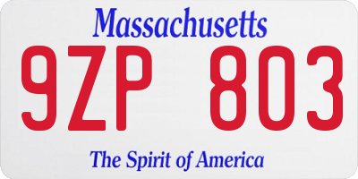 MA license plate 9ZP803