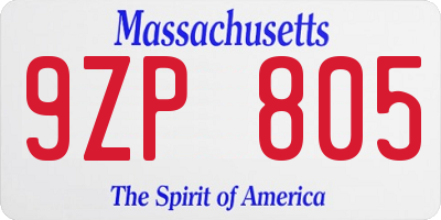 MA license plate 9ZP805