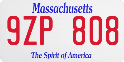 MA license plate 9ZP808