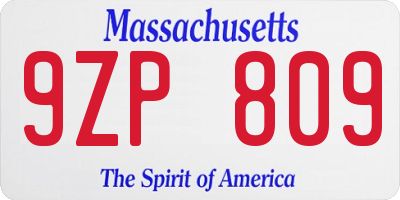 MA license plate 9ZP809