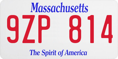 MA license plate 9ZP814