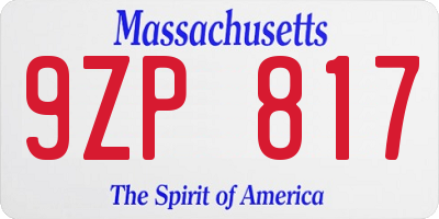 MA license plate 9ZP817