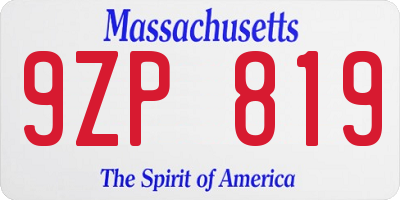 MA license plate 9ZP819