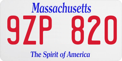 MA license plate 9ZP820