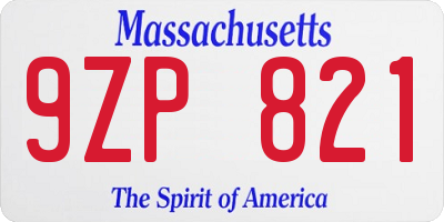 MA license plate 9ZP821