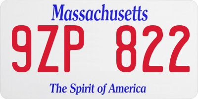 MA license plate 9ZP822