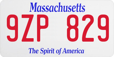 MA license plate 9ZP829