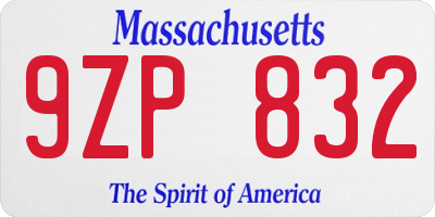 MA license plate 9ZP832