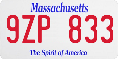 MA license plate 9ZP833