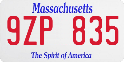 MA license plate 9ZP835