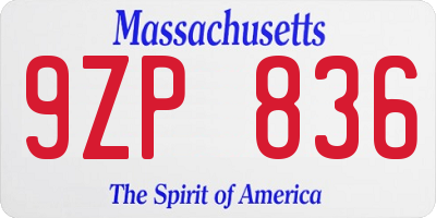MA license plate 9ZP836