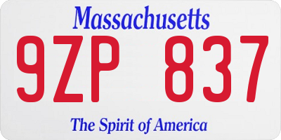 MA license plate 9ZP837