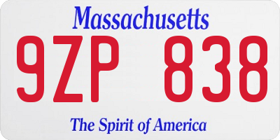 MA license plate 9ZP838