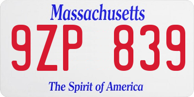 MA license plate 9ZP839