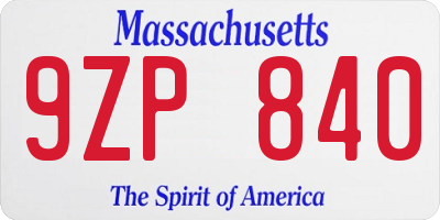 MA license plate 9ZP840