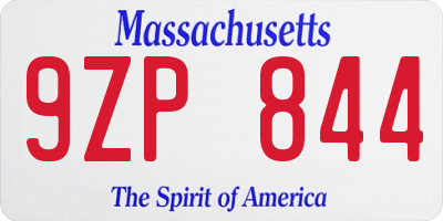 MA license plate 9ZP844