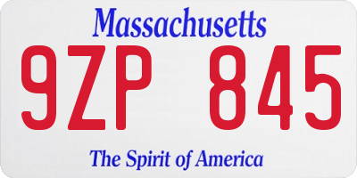 MA license plate 9ZP845