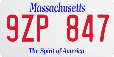 MA license plate 9ZP847