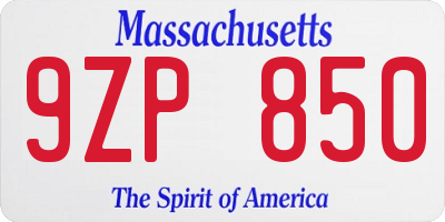 MA license plate 9ZP850
