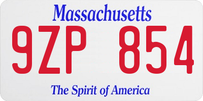 MA license plate 9ZP854