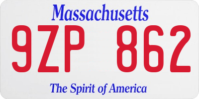 MA license plate 9ZP862