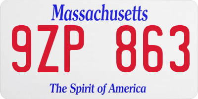 MA license plate 9ZP863