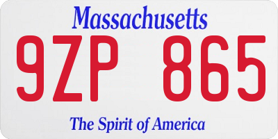 MA license plate 9ZP865