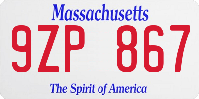 MA license plate 9ZP867