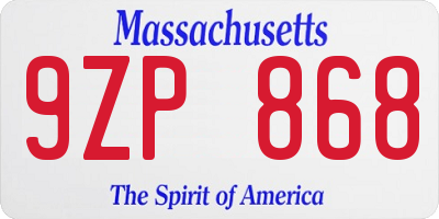 MA license plate 9ZP868