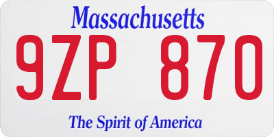 MA license plate 9ZP870