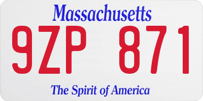 MA license plate 9ZP871