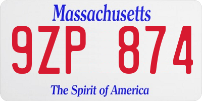 MA license plate 9ZP874