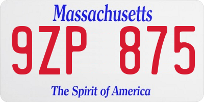 MA license plate 9ZP875