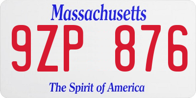 MA license plate 9ZP876