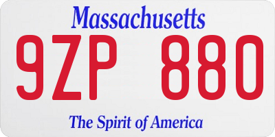 MA license plate 9ZP880